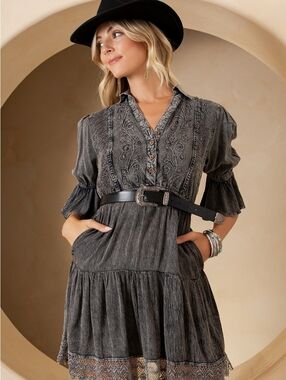 NWT Young Threads XL Embroidered Boho Tunic Mini Dress (No Hat Or Belt)